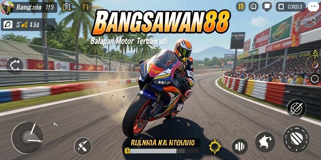 Tampilan gameplay BANGSAWAN88 yang menegangkan saat balapan motor.