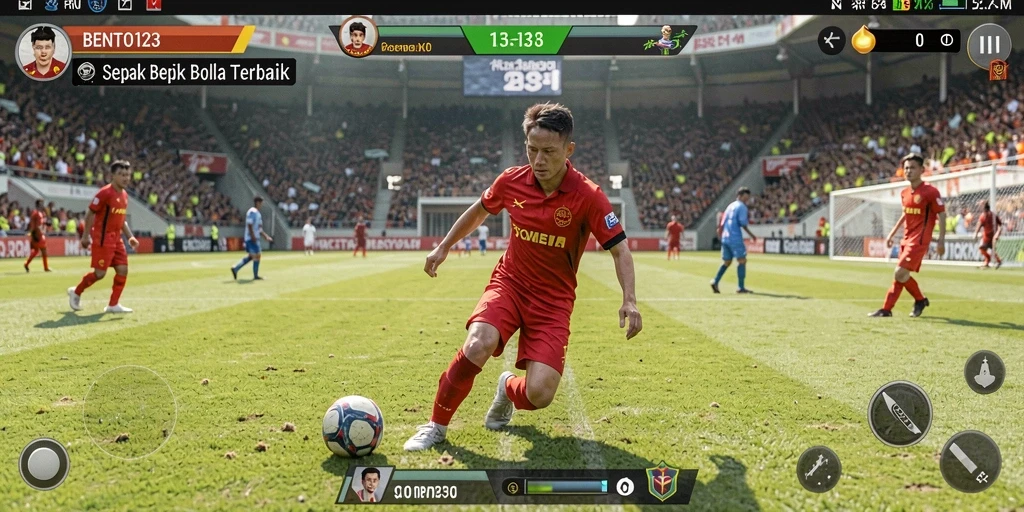 Tampilan gameplay BENTO123 yang menakjubkan dengan aksi di lapangan sepak bola.