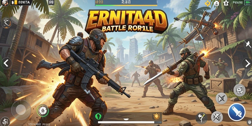 Tangkapan layar gameplay ERNITA4D menunjukkan aksi seru dalam pertarungan Battle Royale.