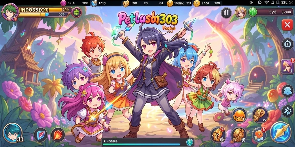 Tampilan gameplay menarik dari INDOSLOT303 dengan karakter anime.