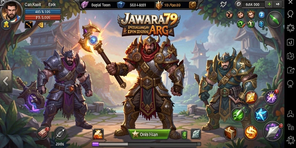 Tampilan gameplay JAWARA79 yang penuh aksi dan karakter epik.