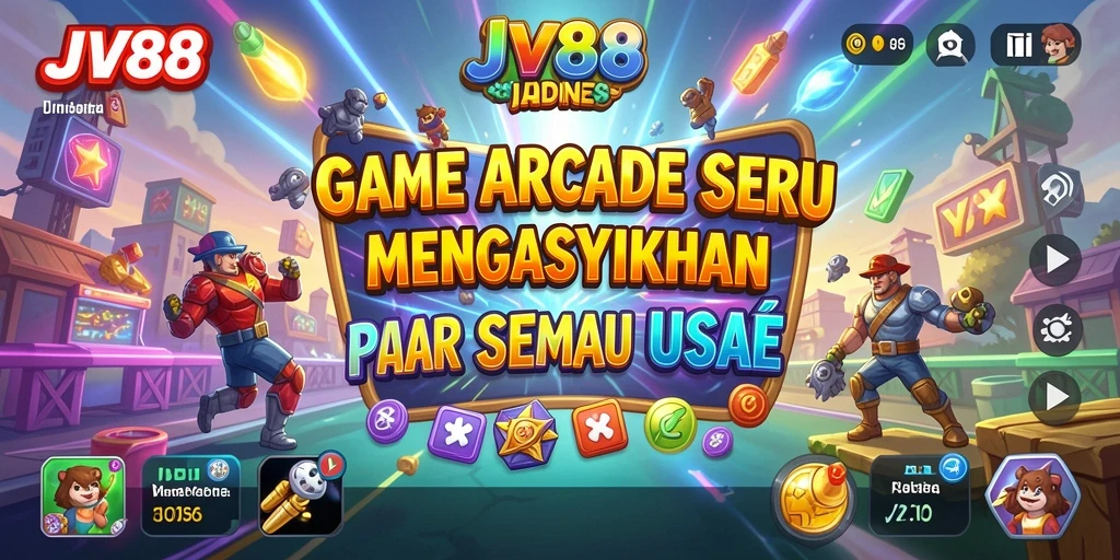 Tangkapan layar utama JV88 menampilkan aksi seru dalam permainan arcade.