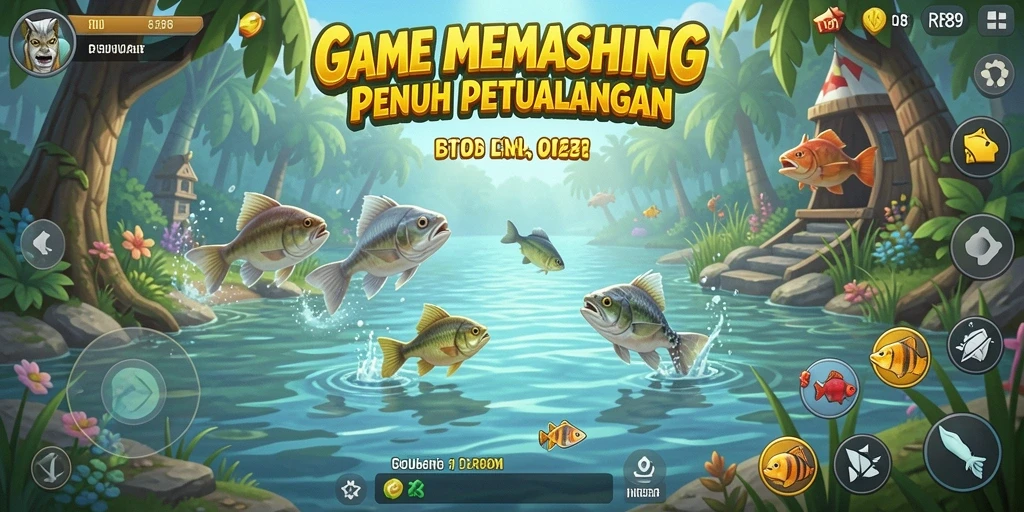 Tampilan gameplay RR89 saat menangkap ikan di laut yang indah.