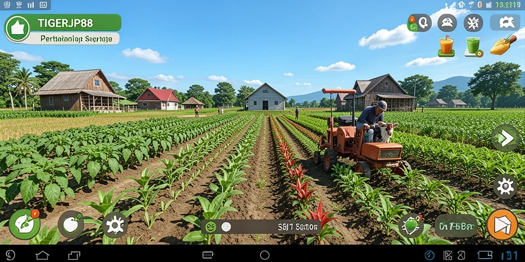 Screenshot utama TIGERJP88 menampilkan aktivitas bertani yang menyenangkan.
