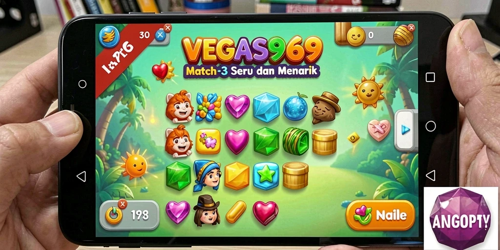 Tampilan seru gameplay match-3 yang penuh warna dan tantangan.